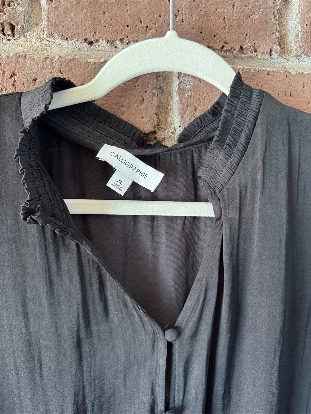 Calligraphie Black Tie-Hem Button Down Blouse